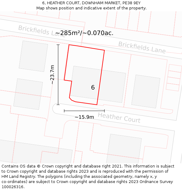 6, HEATHER COURT, DOWNHAM MARKET, PE38 9EY: Plot and title map