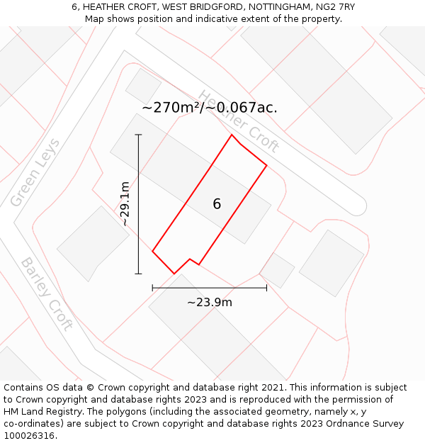 6, HEATHER CROFT, WEST BRIDGFORD, NOTTINGHAM, NG2 7RY: Plot and title map