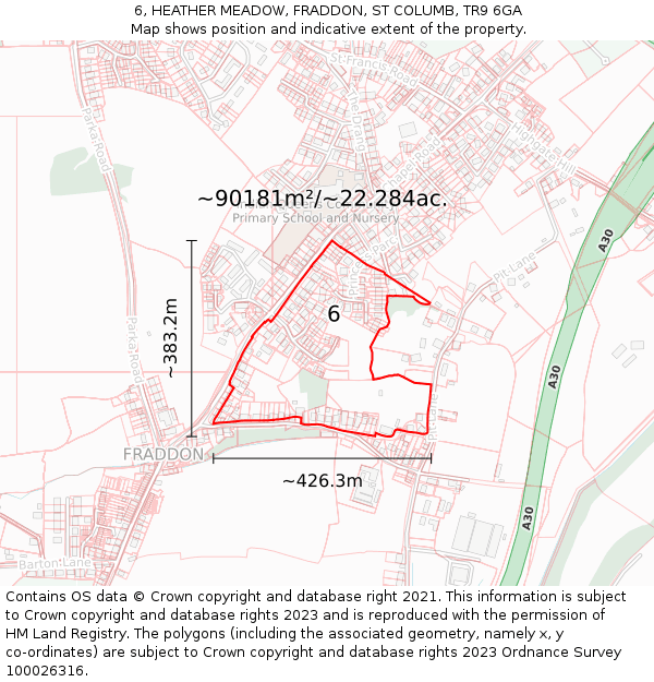 6, HEATHER MEADOW, FRADDON, ST COLUMB, TR9 6GA: Plot and title map