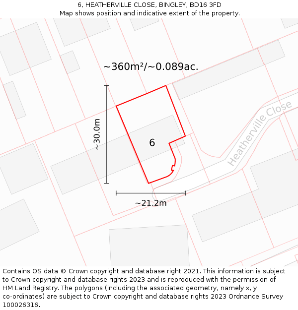 6, HEATHERVILLE CLOSE, BINGLEY, BD16 3FD: Plot and title map