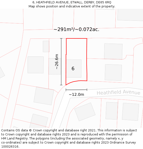 6, HEATHFIELD AVENUE, ETWALL, DERBY, DE65 6RQ: Plot and title map