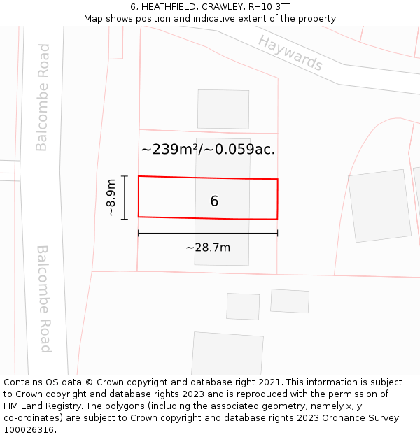 6, HEATHFIELD, CRAWLEY, RH10 3TT: Plot and title map