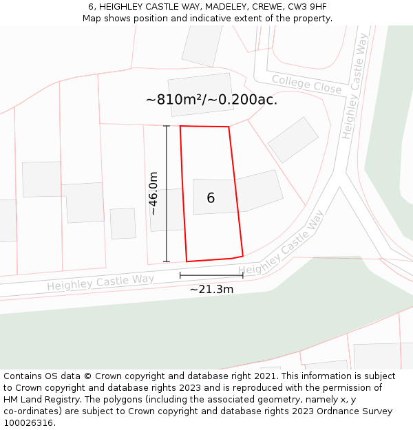 6, HEIGHLEY CASTLE WAY, MADELEY, CREWE, CW3 9HF: Plot and title map