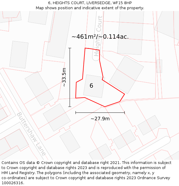 6, HEIGHTS COURT, LIVERSEDGE, WF15 8HP: Plot and title map