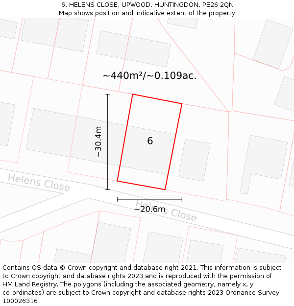 6, HELENS CLOSE, UPWOOD, HUNTINGDON, PE26 2QN: Plot and title map