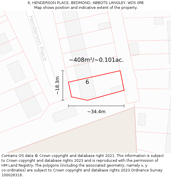 6, HENDERSON PLACE, BEDMOND, ABBOTS LANGLEY, WD5 0RE: Plot and title map