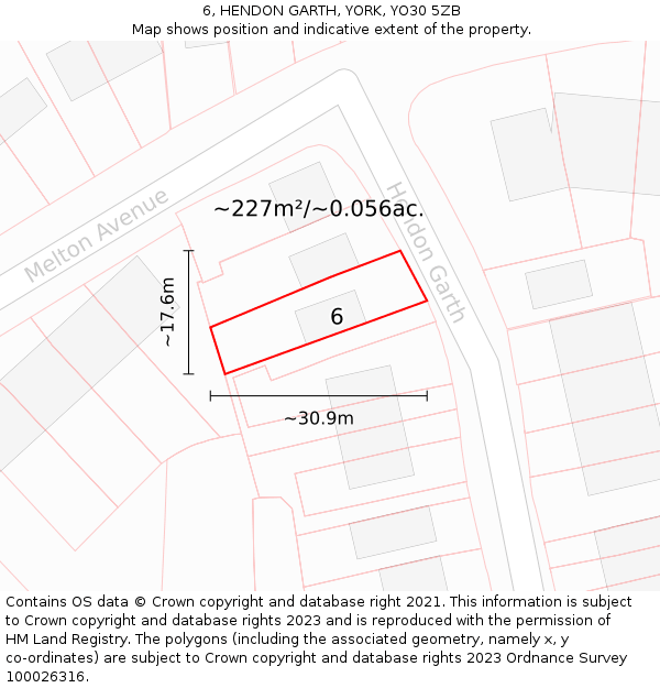 6, HENDON GARTH, YORK, YO30 5ZB: Plot and title map