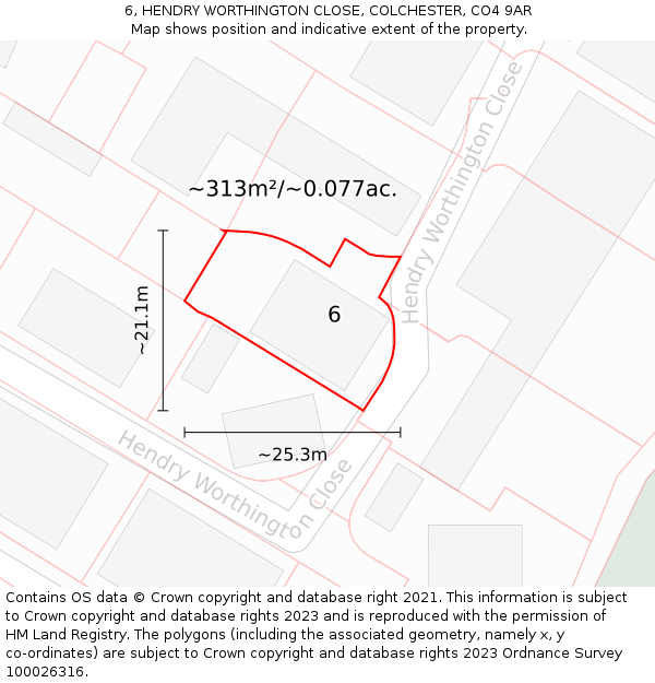 6, HENDRY WORTHINGTON CLOSE, COLCHESTER, CO4 9AR: Plot and title map