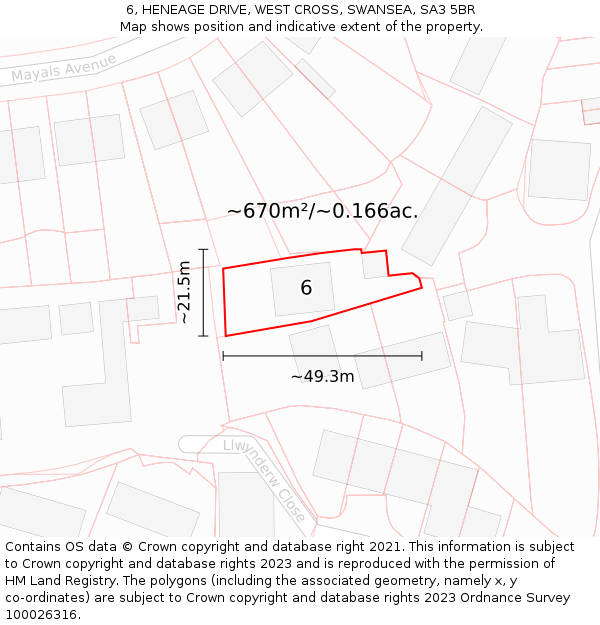 6, HENEAGE DRIVE, WEST CROSS, SWANSEA, SA3 5BR: Plot and title map