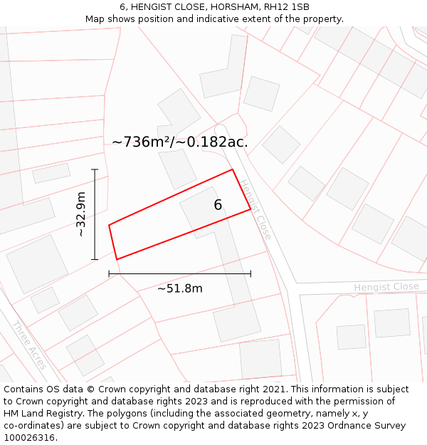 6, HENGIST CLOSE, HORSHAM, RH12 1SB: Plot and title map