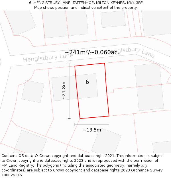 6, HENGISTBURY LANE, TATTENHOE, MILTON KEYNES, MK4 3BF: Plot and title map