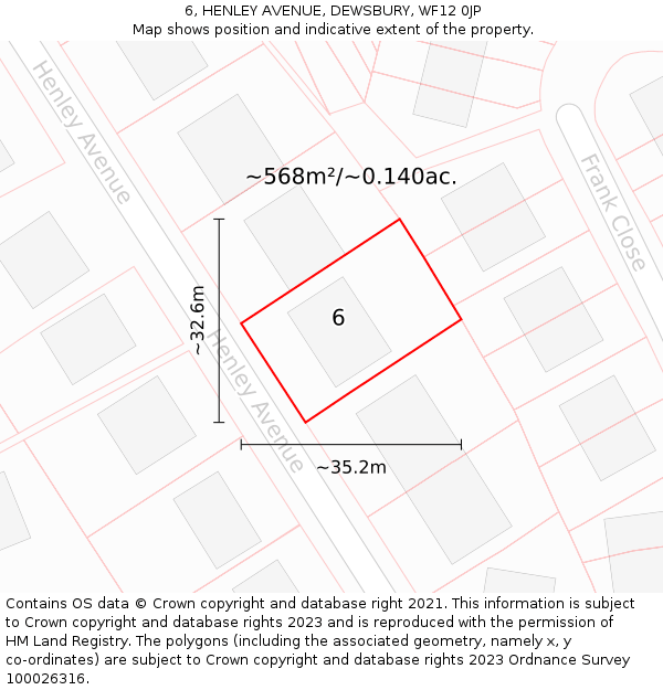 6, HENLEY AVENUE, DEWSBURY, WF12 0JP: Plot and title map