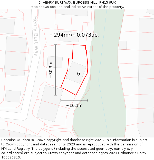 6, HENRY BURT WAY, BURGESS HILL, RH15 9UX: Plot and title map