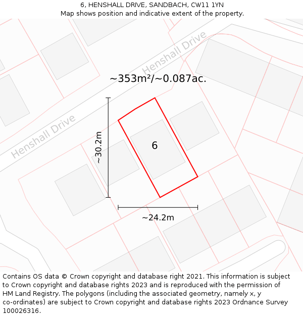 6, HENSHALL DRIVE, SANDBACH, CW11 1YN: Plot and title map