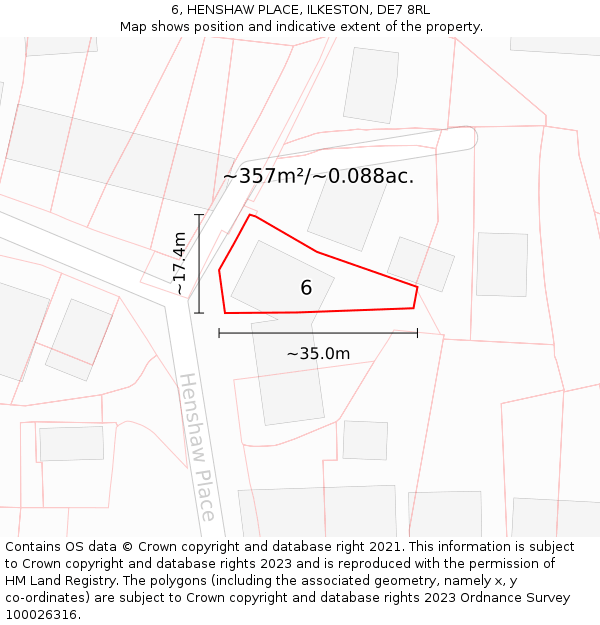 6, HENSHAW PLACE, ILKESTON, DE7 8RL: Plot and title map