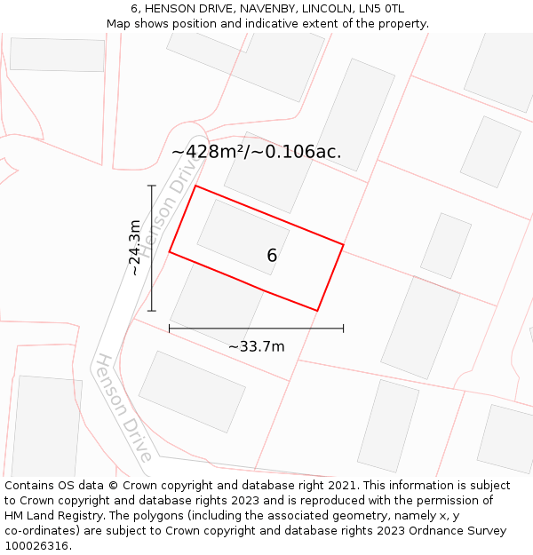 6, HENSON DRIVE, NAVENBY, LINCOLN, LN5 0TL: Plot and title map