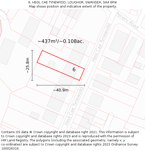 6, HEOL CAE TYNEWYDD, LOUGHOR, SWANSEA, SA4 6PW: Plot and title map