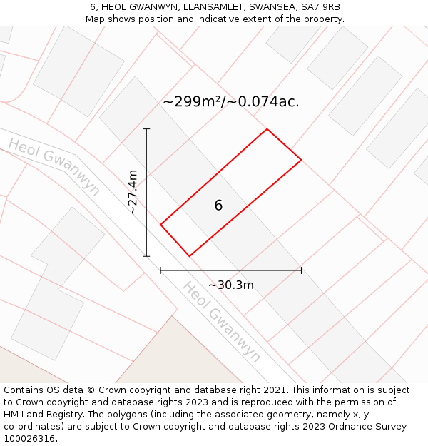 6, HEOL GWANWYN, LLANSAMLET, SWANSEA, SA7 9RB: Plot and title map