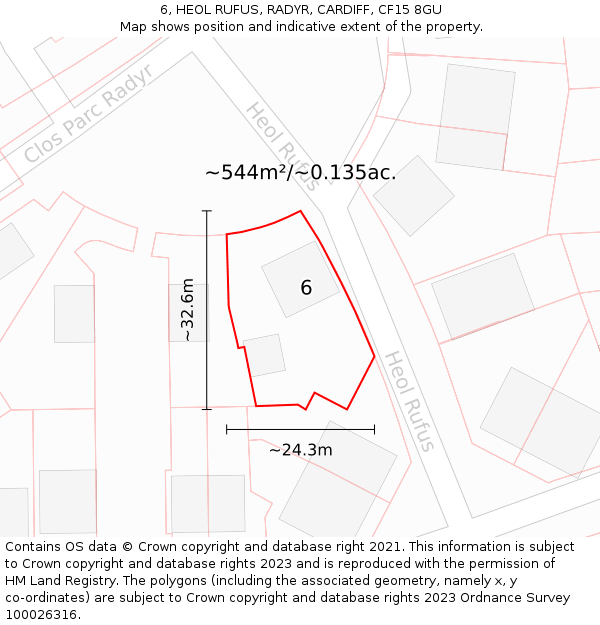 6, HEOL RUFUS, RADYR, CARDIFF, CF15 8GU: Plot and title map