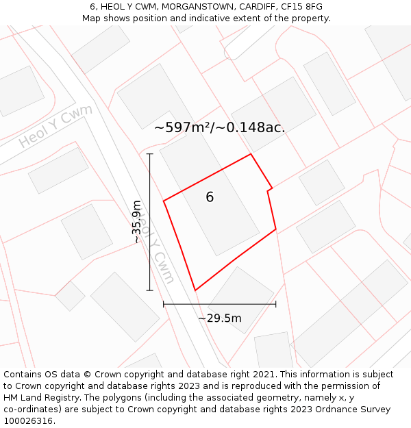 6, HEOL Y CWM, MORGANSTOWN, CARDIFF, CF15 8FG: Plot and title map