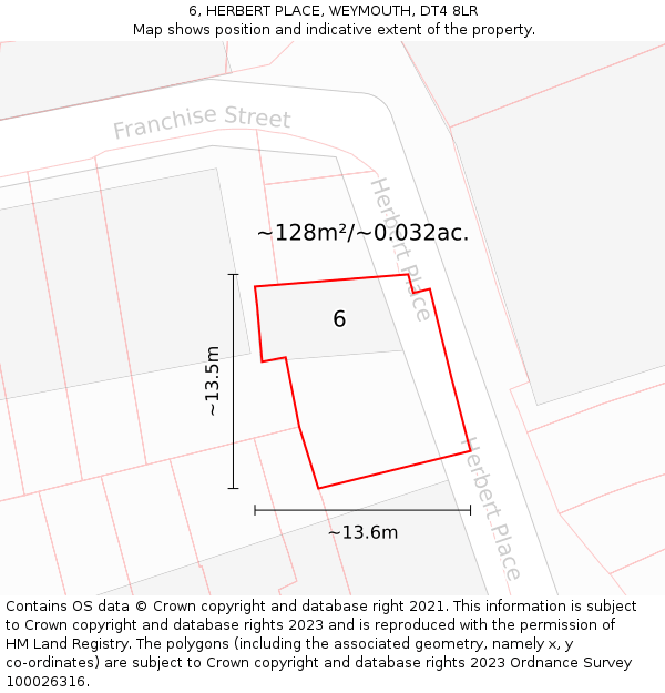 6, HERBERT PLACE, WEYMOUTH, DT4 8LR: Plot and title map