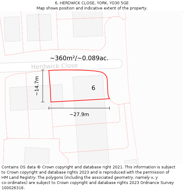 6, HERDWICK CLOSE, YORK, YO30 5GE: Plot and title map