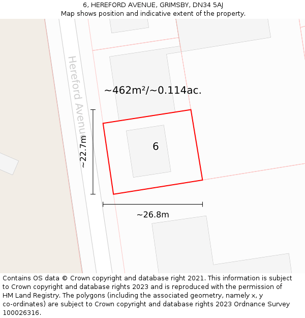 6, HEREFORD AVENUE, GRIMSBY, DN34 5AJ: Plot and title map