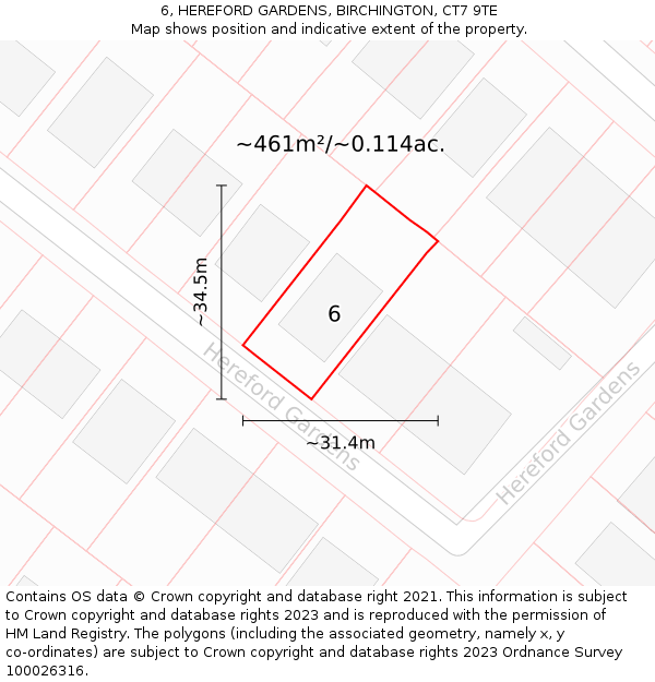 6, HEREFORD GARDENS, BIRCHINGTON, CT7 9TE: Plot and title map