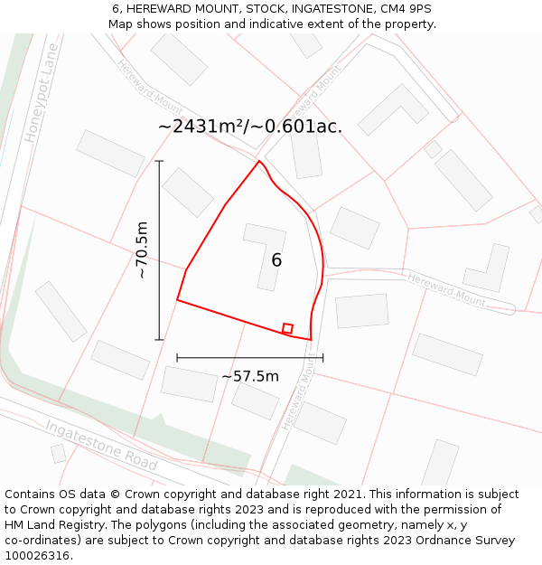 6, HEREWARD MOUNT, STOCK, INGATESTONE, CM4 9PS: Plot and title map