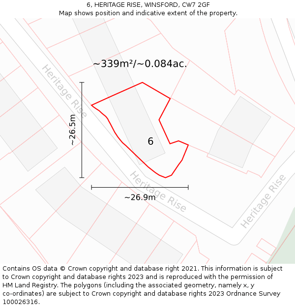 6, HERITAGE RISE, WINSFORD, CW7 2GF: Plot and title map