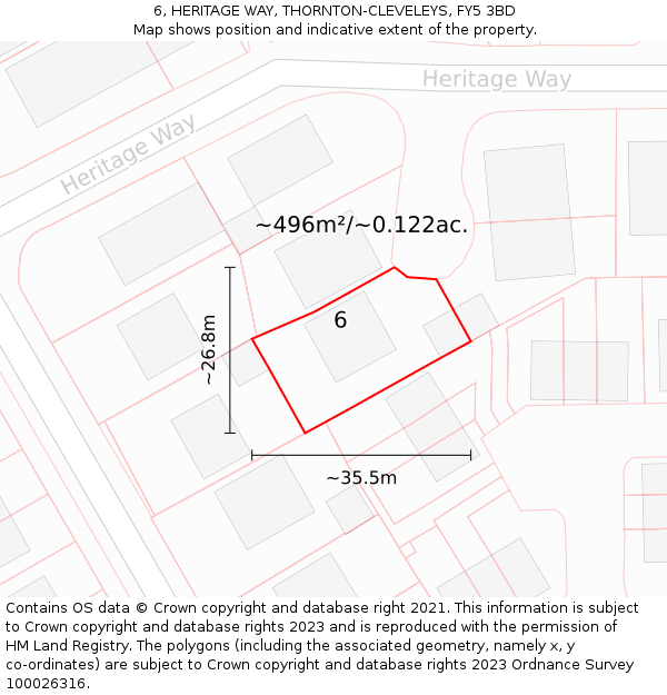 6, HERITAGE WAY, THORNTON-CLEVELEYS, FY5 3BD: Plot and title map