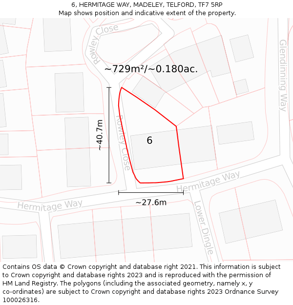 6, HERMITAGE WAY, MADELEY, TELFORD, TF7 5RP: Plot and title map