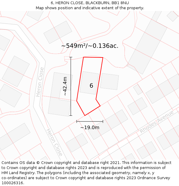 6, HERON CLOSE, BLACKBURN, BB1 8NU: Plot and title map