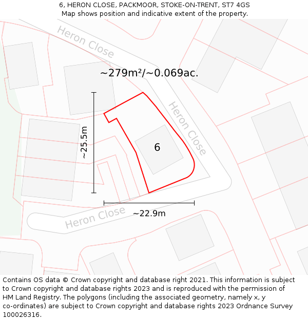 6, HERON CLOSE, PACKMOOR, STOKE-ON-TRENT, ST7 4GS: Plot and title map