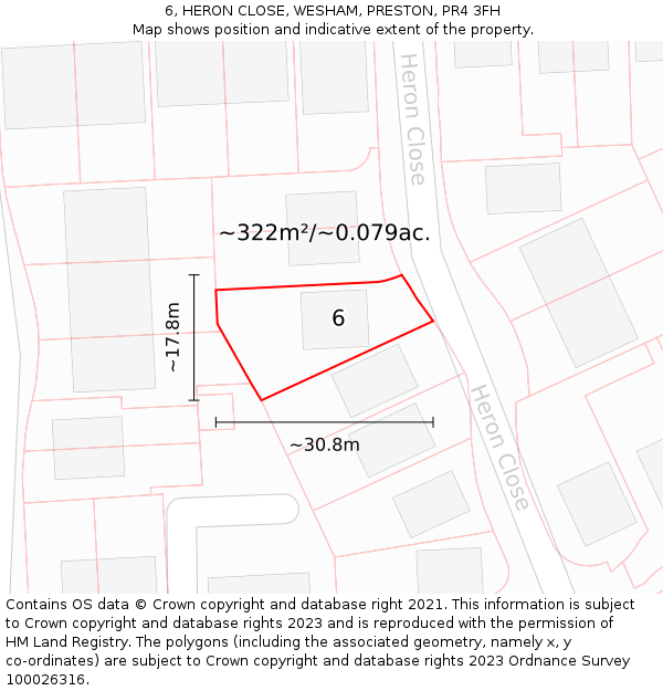 6, HERON CLOSE, WESHAM, PRESTON, PR4 3FH: Plot and title map