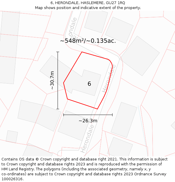 6, HERONDALE, HASLEMERE, GU27 1RQ: Plot and title map