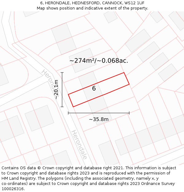 6, HERONDALE, HEDNESFORD, CANNOCK, WS12 1UF: Plot and title map