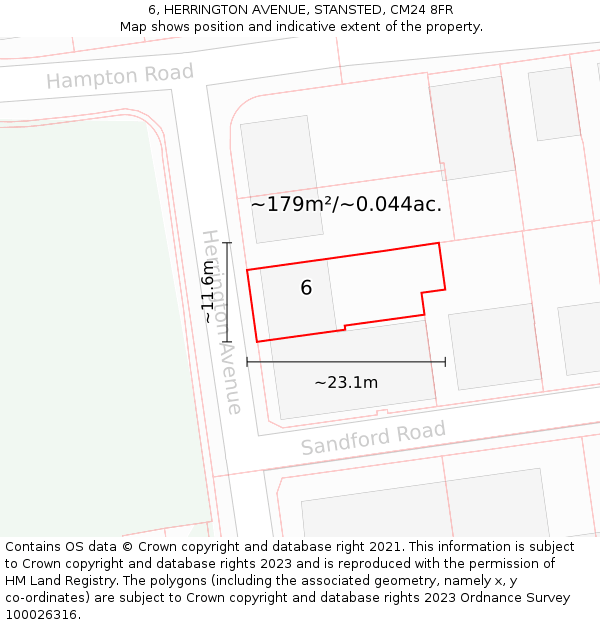 6, HERRINGTON AVENUE, STANSTED, CM24 8FR: Plot and title map