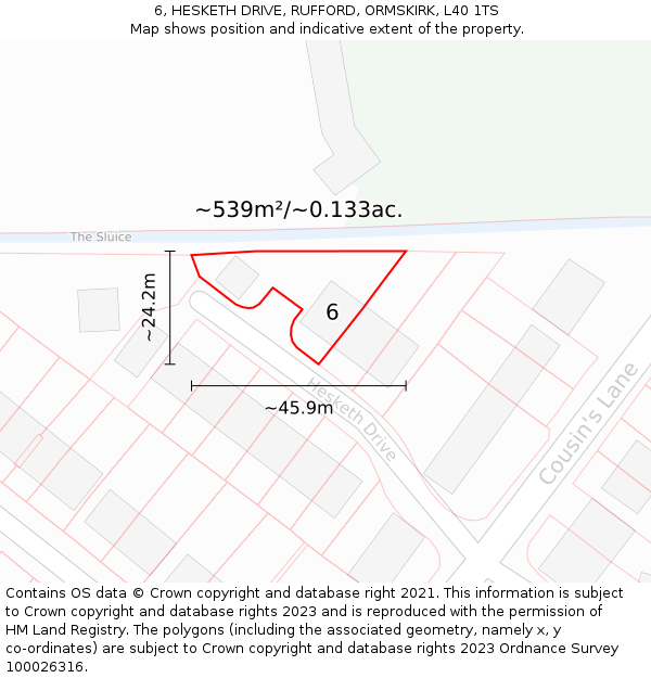 6, HESKETH DRIVE, RUFFORD, ORMSKIRK, L40 1TS: Plot and title map