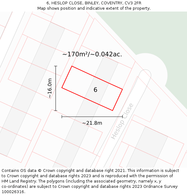 6, HESLOP CLOSE, BINLEY, COVENTRY, CV3 2FR: Plot and title map