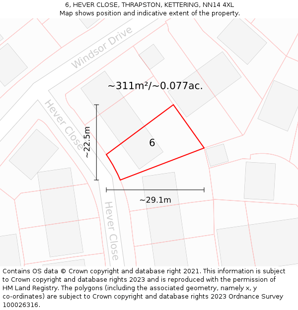 6, HEVER CLOSE, THRAPSTON, KETTERING, NN14 4XL: Plot and title map