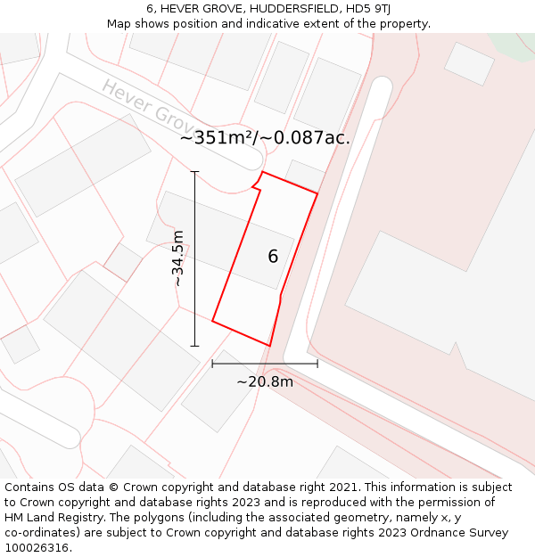 6, HEVER GROVE, HUDDERSFIELD, HD5 9TJ: Plot and title map