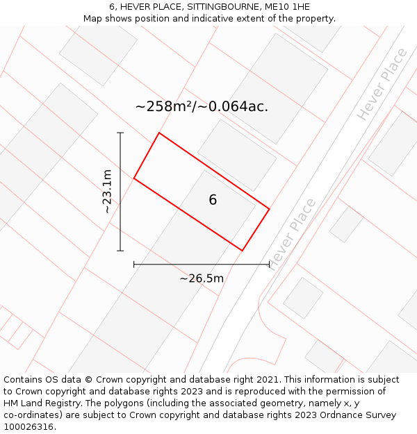 6, HEVER PLACE, SITTINGBOURNE, ME10 1HE: Plot and title map