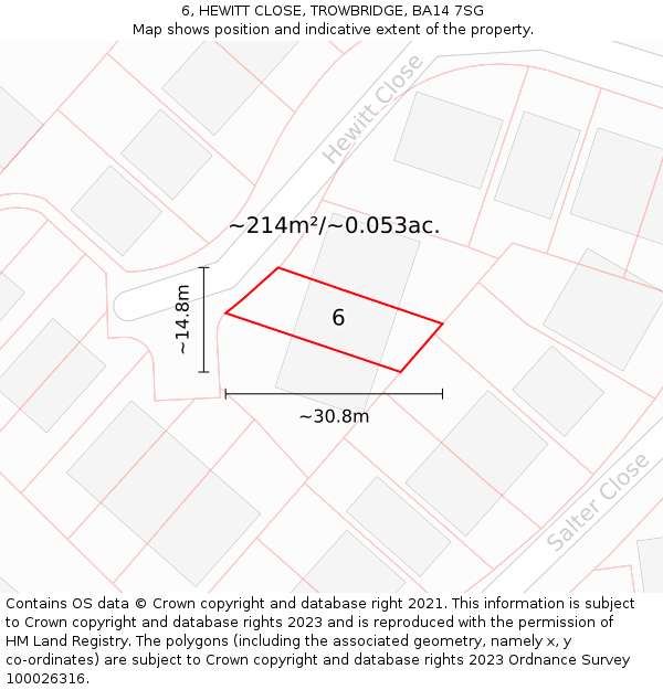 6, HEWITT CLOSE, TROWBRIDGE, BA14 7SG: Plot and title map