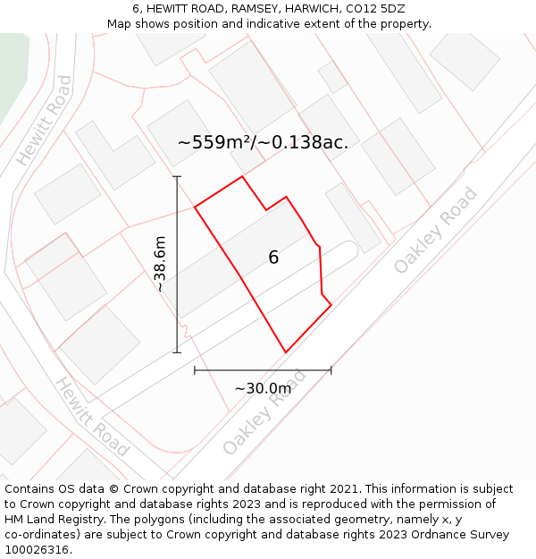 6, HEWITT ROAD, RAMSEY, HARWICH, CO12 5DZ: Plot and title map