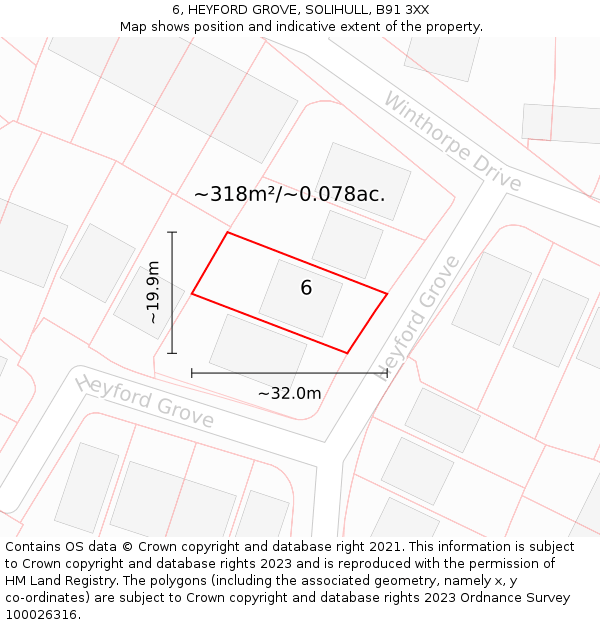 6, HEYFORD GROVE, SOLIHULL, B91 3XX: Plot and title map