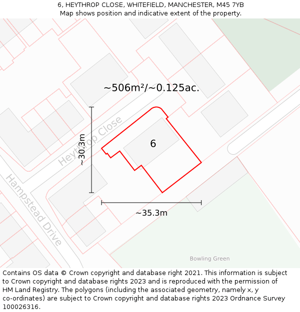 6, HEYTHROP CLOSE, WHITEFIELD, MANCHESTER, M45 7YB: Plot and title map