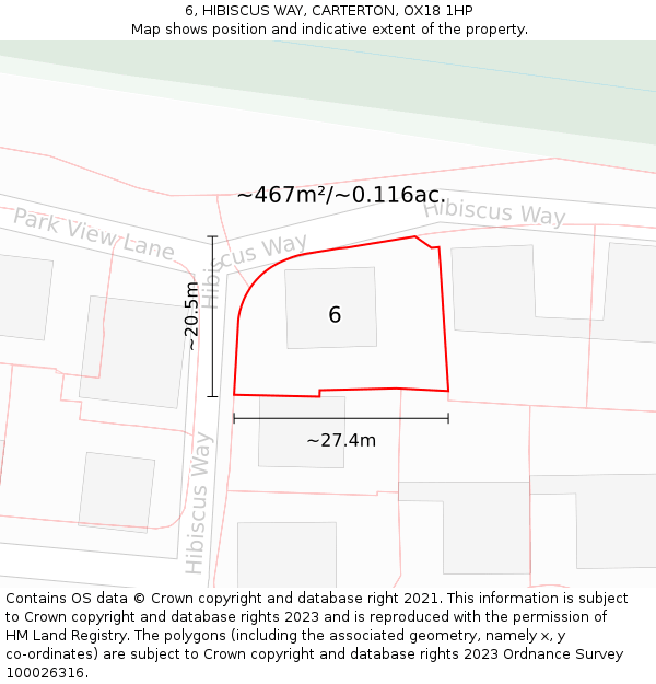 6, HIBISCUS WAY, CARTERTON, OX18 1HP: Plot and title map