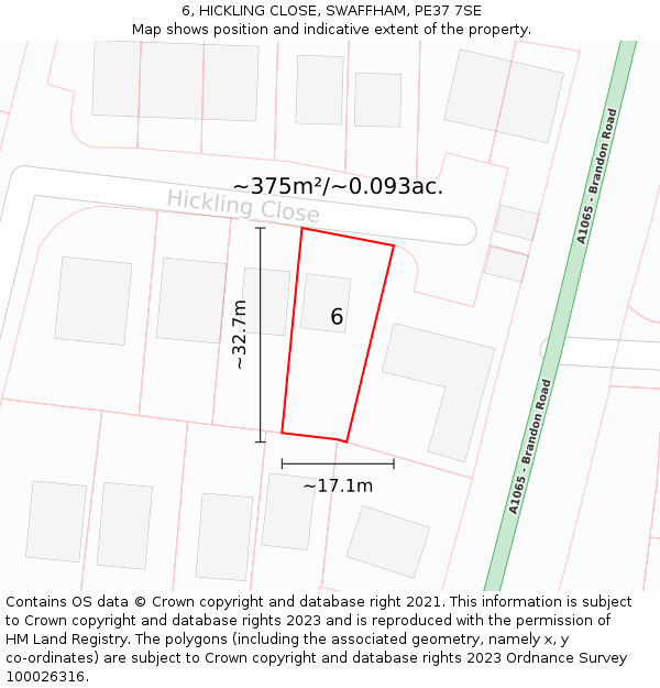 6, HICKLING CLOSE, SWAFFHAM, PE37 7SE: Plot and title map