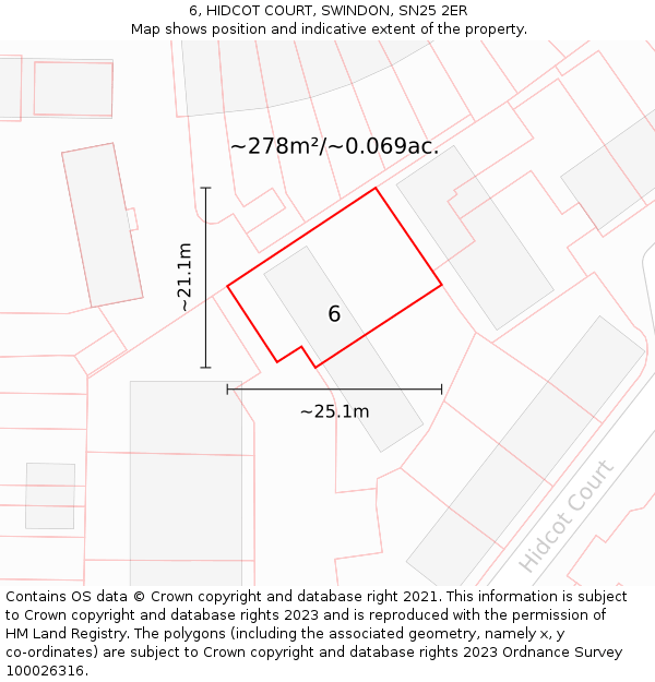 6, HIDCOT COURT, SWINDON, SN25 2ER: Plot and title map